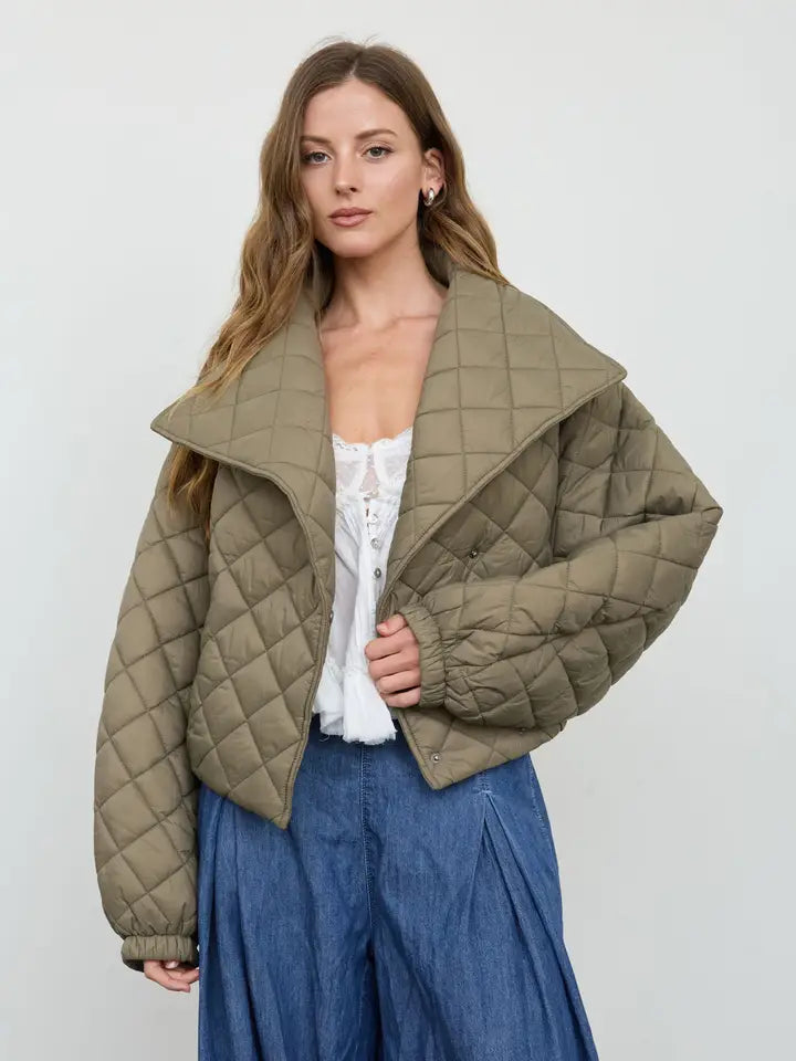 Quilted Shawl Collar Cropped Jacket