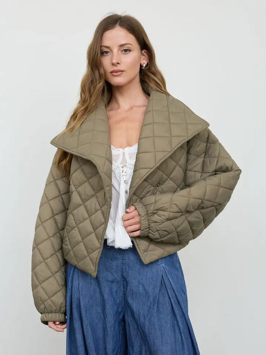 Quilted Shawl Collar Cropped Jacket