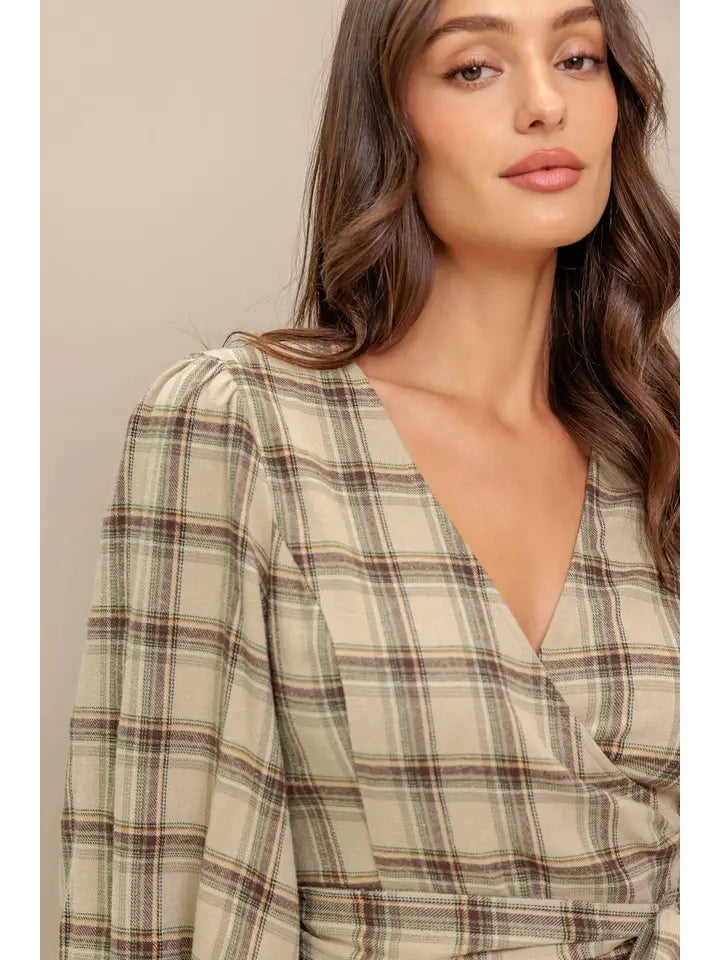 Wrap Woven Plaid Top