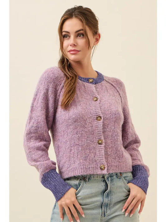 Purple Knit Raglan Sleeve Cardigan