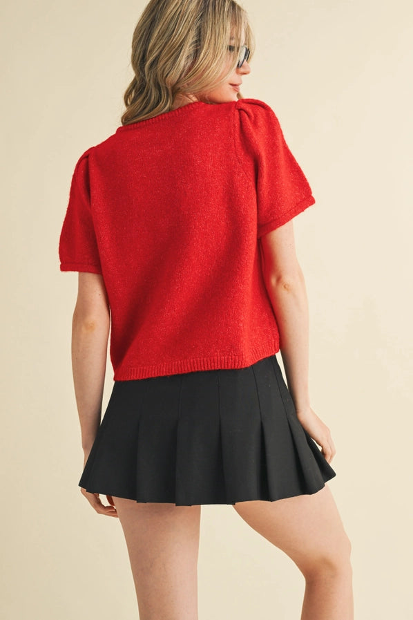 Short Puff Sleeve Sweater Cardigan