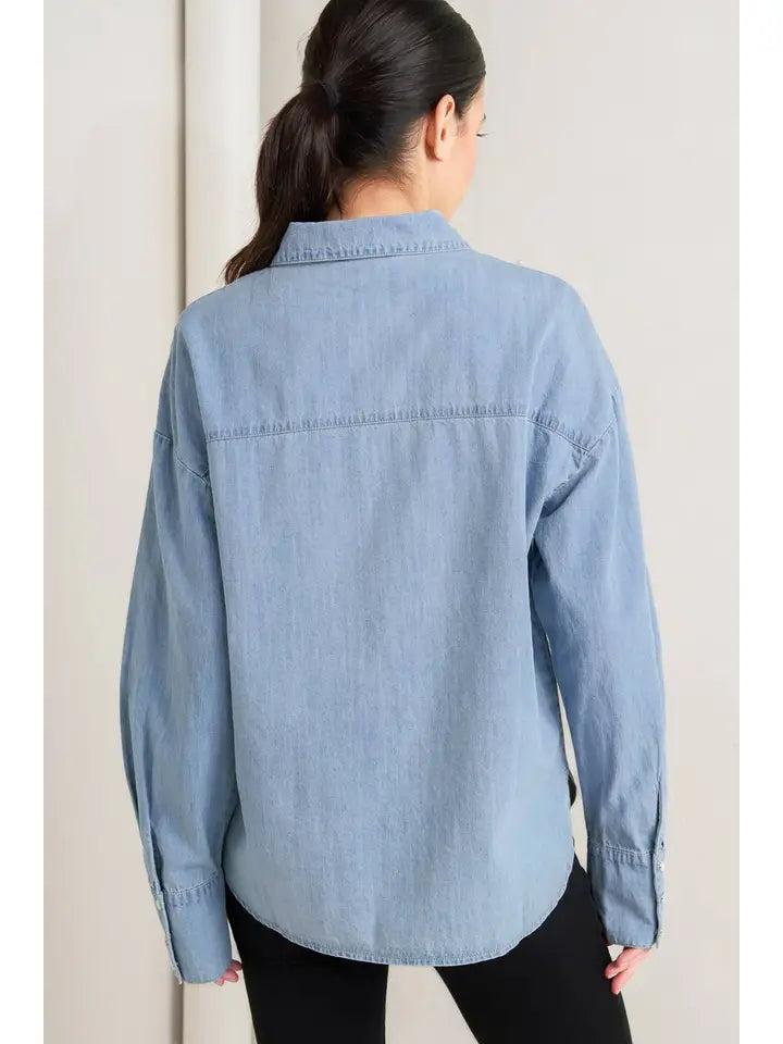 Chambray Pearl & Rhinestone Top