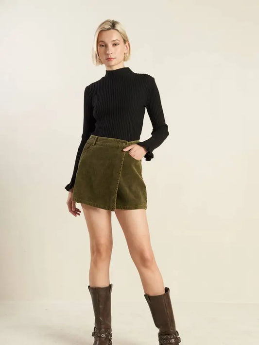 Olive Washed Corduroy Skort