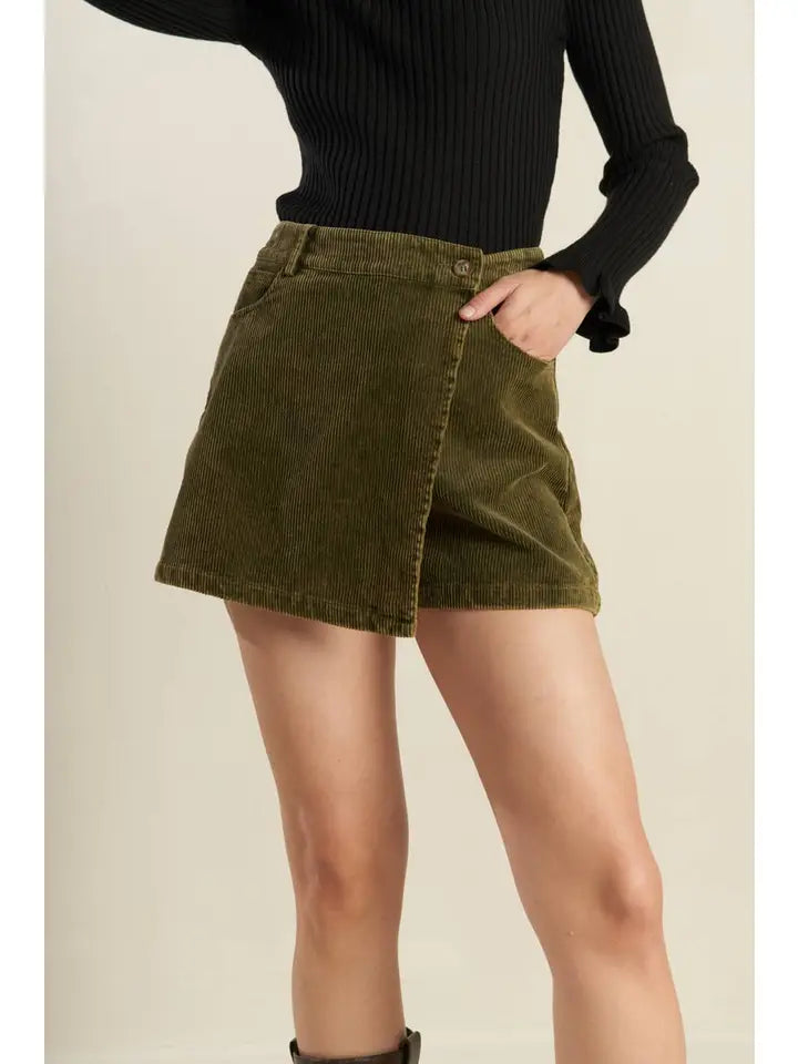 Olive Washed Corduroy Skort